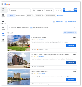 Google search page: Hotel listings in Wichita